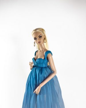 vestido azul para muñecas alta costura look editorial 1/6 Hee Studio