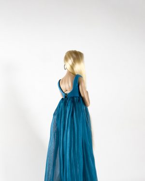 vestido azul muñeca 1/6 alta costura hecho a mano vista frontal