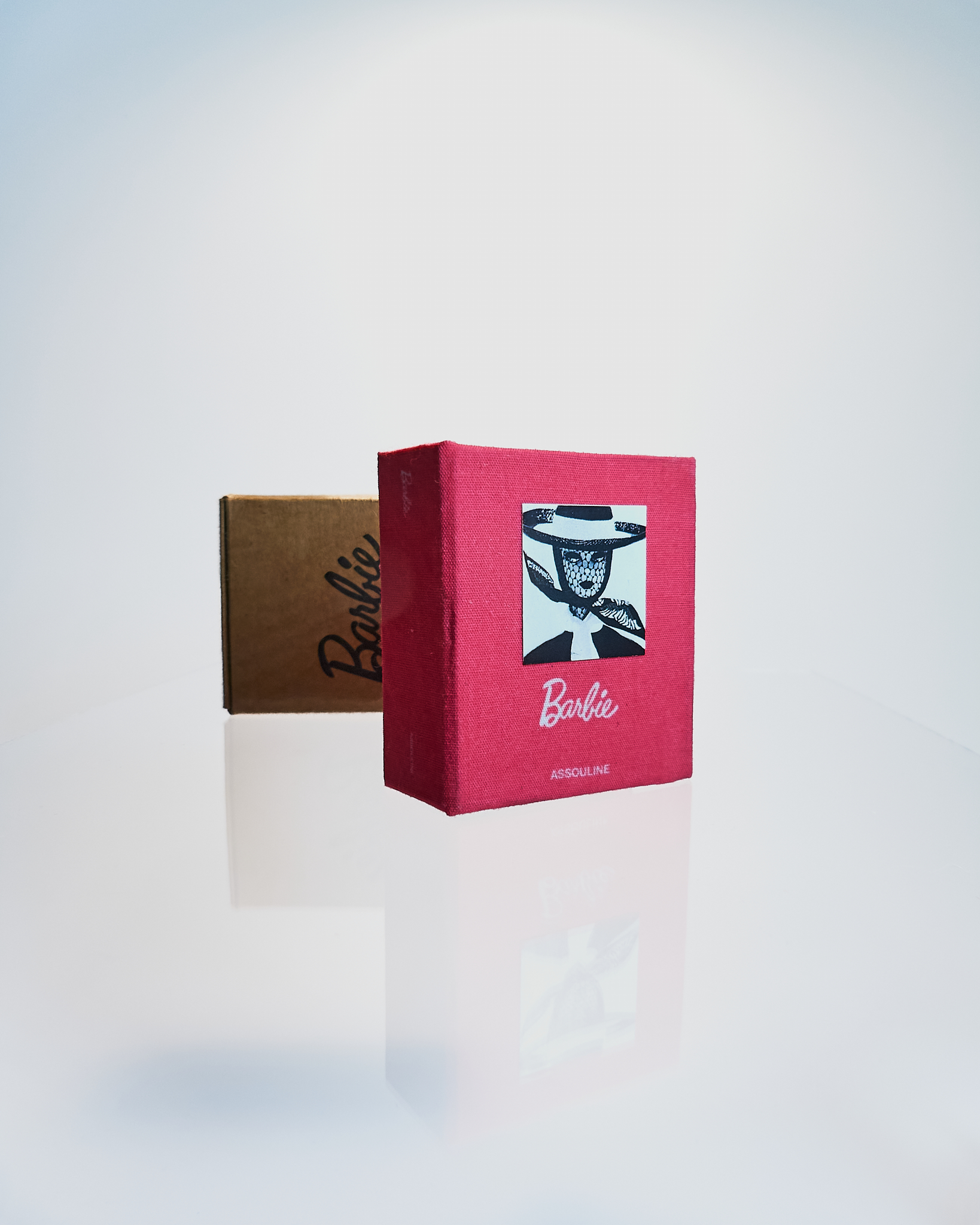 Libro miniatura coleccionista para muñecas con portada con foto y caja kraft Libro miniatura coleccionista para muñecas escala 1:6 con portada de tela con foto y caja kraft de presentación detrás.